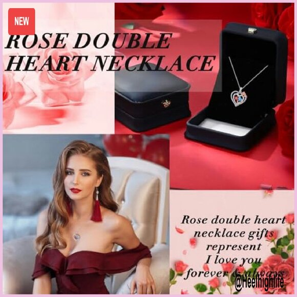 925 Sterling Silver Double Birthstone Necklace Heart Pendant Gift - Picture 4 of 8